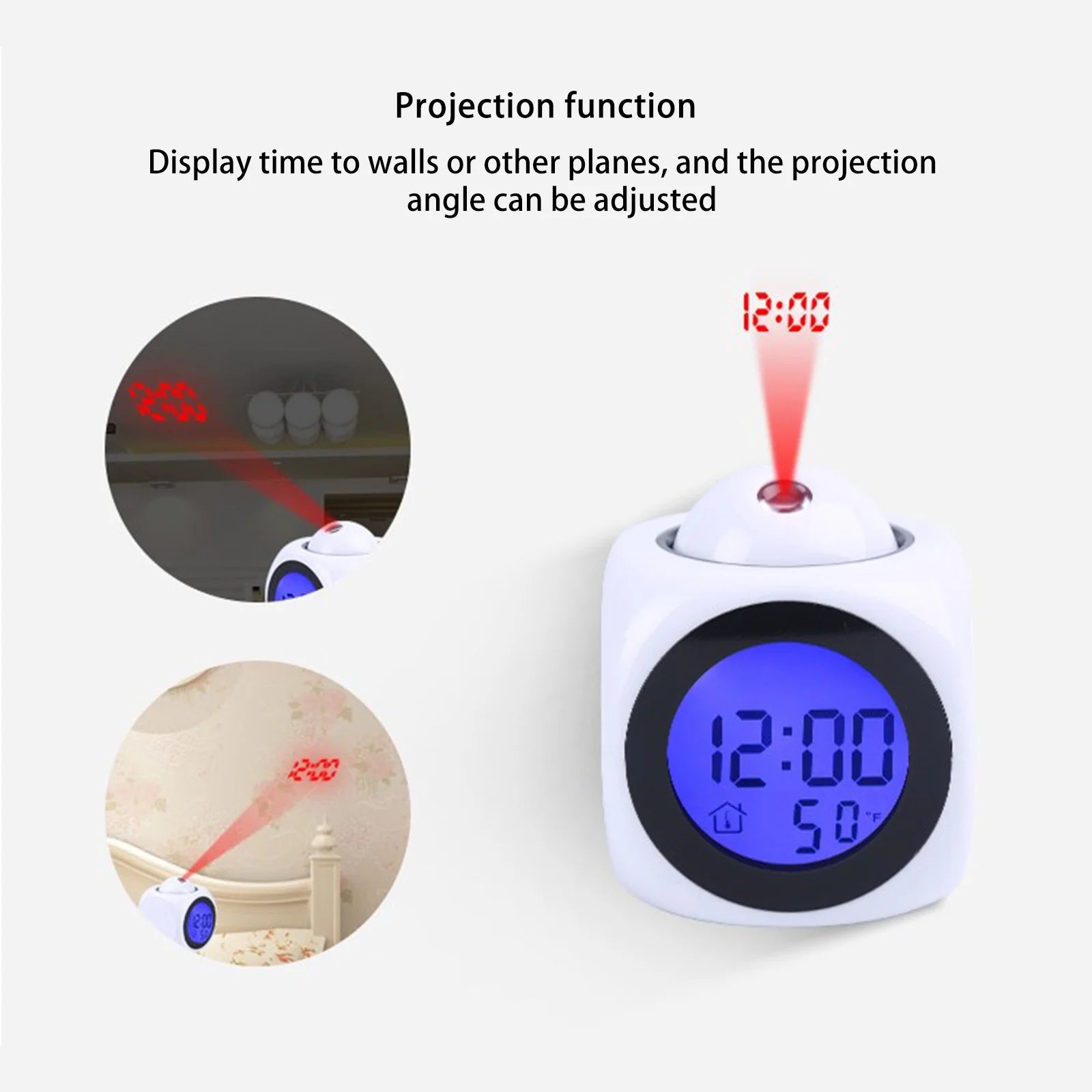 Big Holiday 50% Clear! Projection Digital Alarm Clock with Weather Stations Digital LCD Wall Projection Alarm Clock Temperature Display Colorful LED Time Temperature Display Gifts