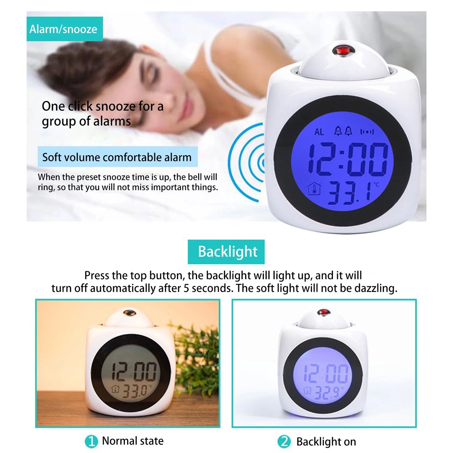 Big Holiday 50% Clear! Projection Digital Alarm Clock with Weather Stations Digital LCD Wall Projection Alarm Clock Temperature Display Colorful LED Time Temperature Display Gifts