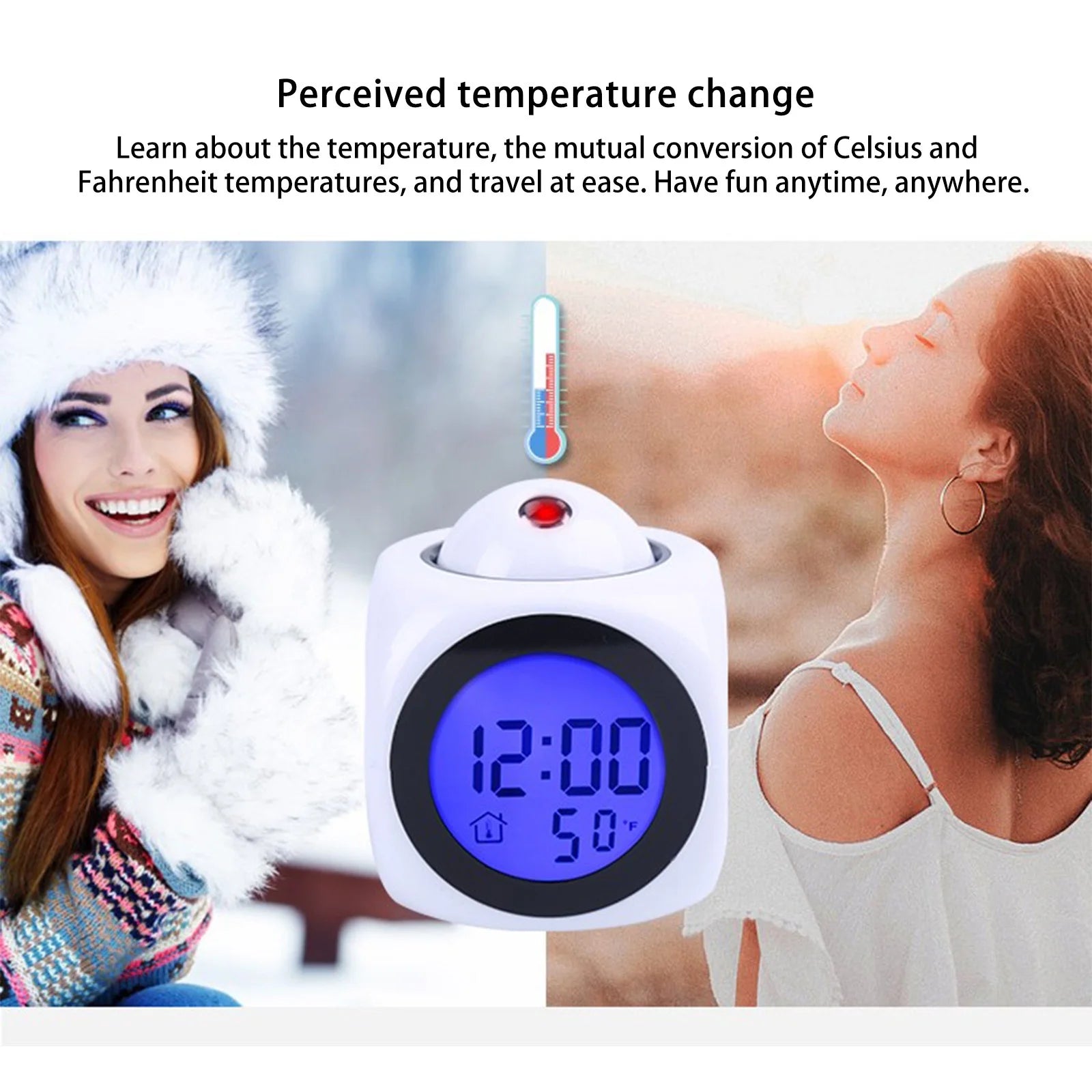 Big Holiday 50% Clear! Projection Digital Alarm Clock with Weather Stations Digital LCD Wall Projection Alarm Clock Temperature Display Colorful LED Time Temperature Display Gifts